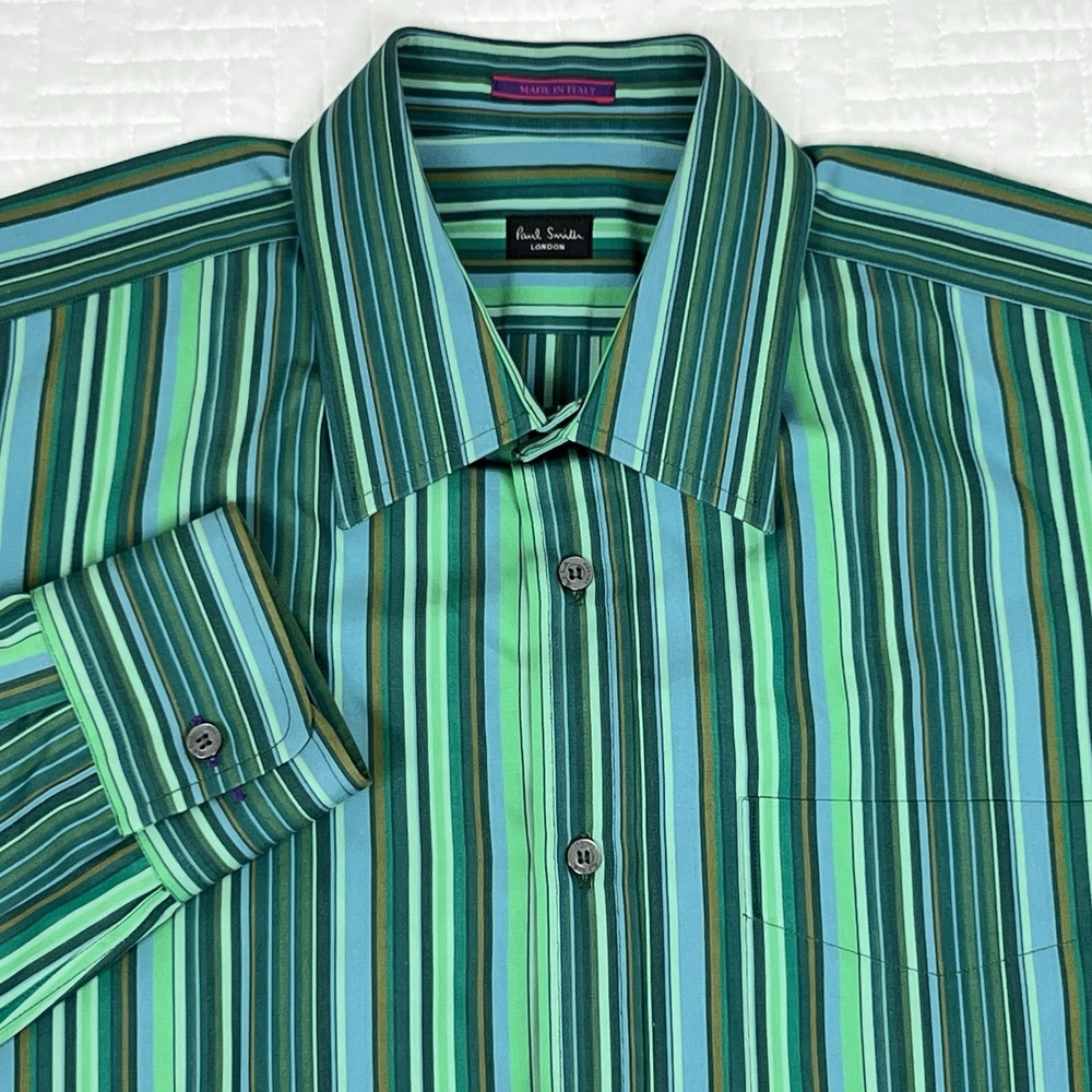 Vintage Paul Smith London Dress Shirt Multicolor Stripe Y2K Made In Italy 16/41